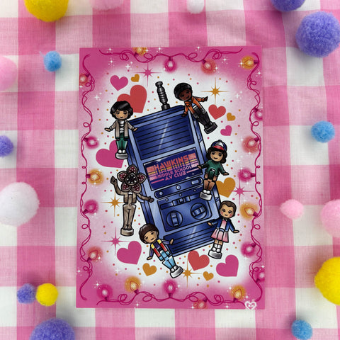 Pocket sized Stranger things! : Postcard mini print - Polly Pocket