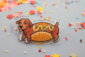 Hot Dawg!- Laser Cut Illustrated Acrylic Brooch