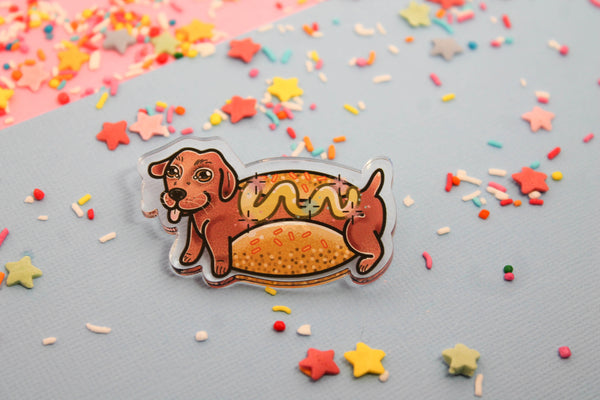 Hot Dawg!- Laser Cut Illustrated Acrylic Brooch