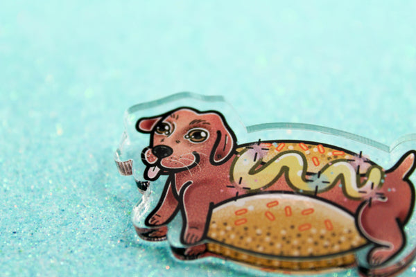 Hot Dawg!- Laser Cut Illustrated Acrylic Brooch