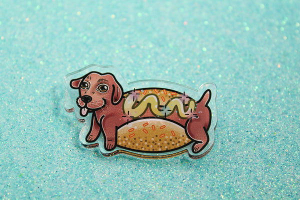 Hot Dawg!- Laser Cut Illustrated Acrylic Brooch