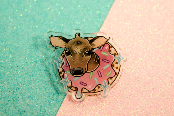 Donut Have a cow!- Laser Cut Illustrated Acrylic Brooch