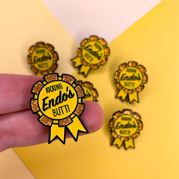 Kicking Endo's butt! , Endometriosis Lapel pin, soft enamel pin, fish glitter pin