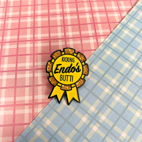 Kicking Endo's butt! , Endometriosis Lapel pin, soft enamel pin, fish glitter pin