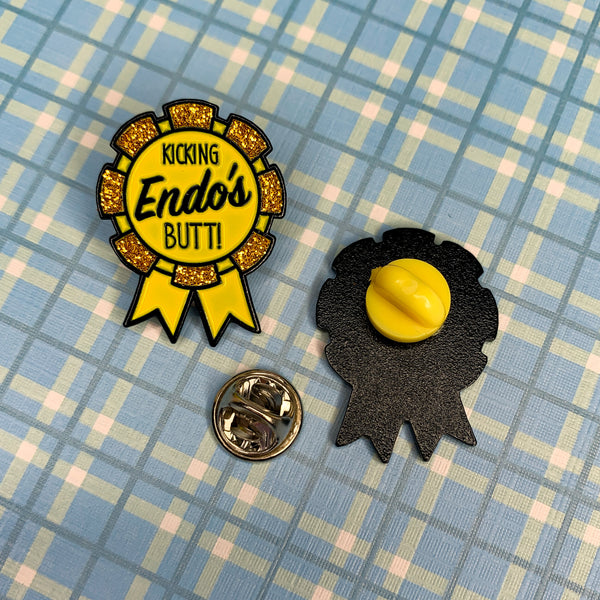 Kicking Endo's butt! , Endometriosis Lapel pin, soft enamel pin, fish glitter pin