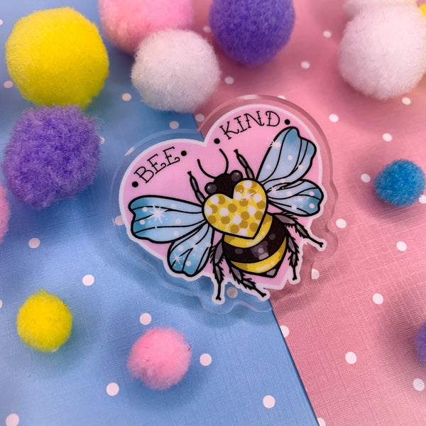 Bee Kind - Laser Cut Illustrated Acrylic Brooch