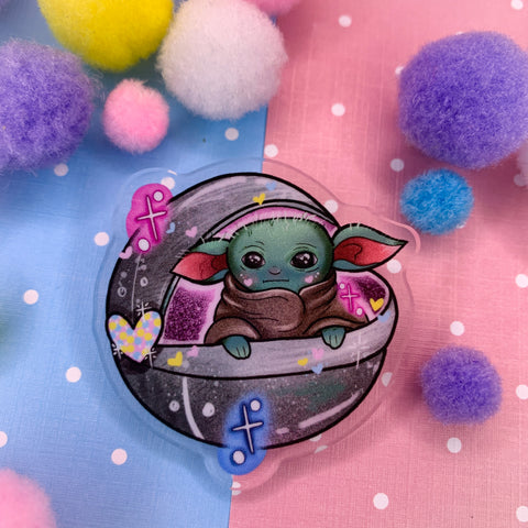 Baby Yoda! - Laser Cut Illustrated Acrylic Brooch animal crossing