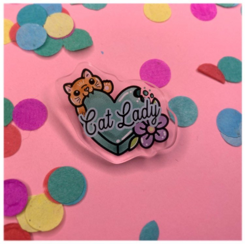 Cat Lady! - Laser Cut Illustrated Acrylic Brooch