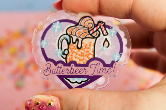 Butterbeer Time! - Laser Cut Illustrated Acrylic Brooch