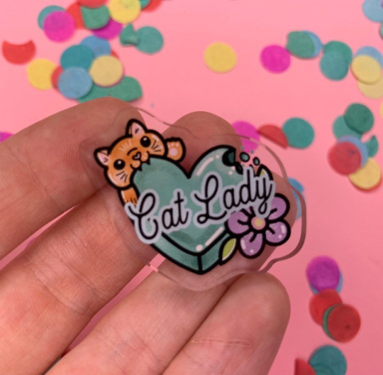 Cat Lady! - Laser Cut Illustrated Acrylic Brooch