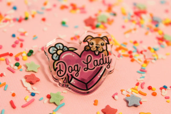 Dog Lady! - Laser Cut Illustrated Acrylic Brooch