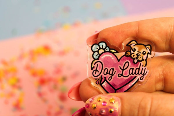 Dog Lady! - Laser Cut Illustrated Acrylic Brooch