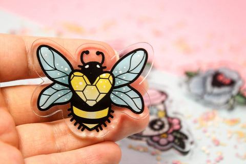 Crystal Bee - Laser Cut Illustrated Acrylic Brooch