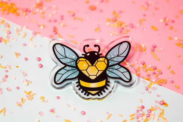 Crystal Bee - Laser Cut Illustrated Acrylic Brooch