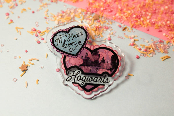 My heart belongs in Hogwarts! - Laser Cut Illustrated Acrylic Brooch