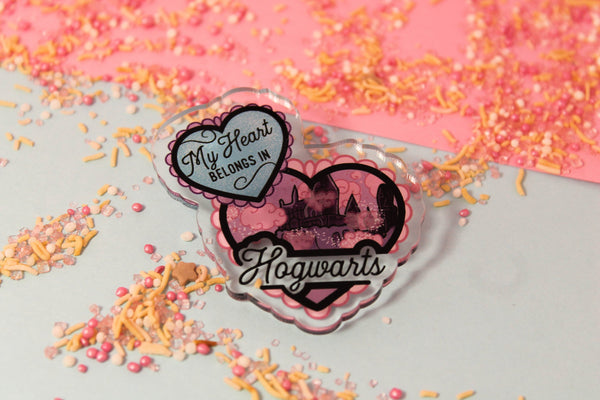 My heart belongs in Hogwarts! - Laser Cut Illustrated Acrylic Brooch