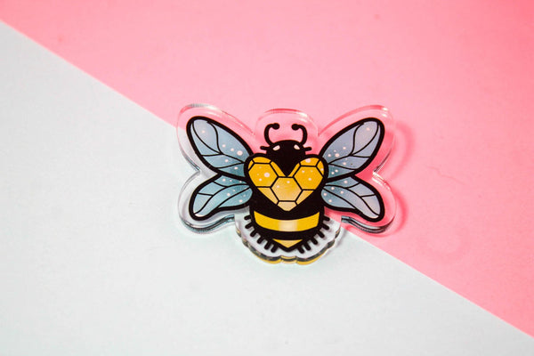 Crystal Bee - Laser Cut Illustrated Acrylic Brooch