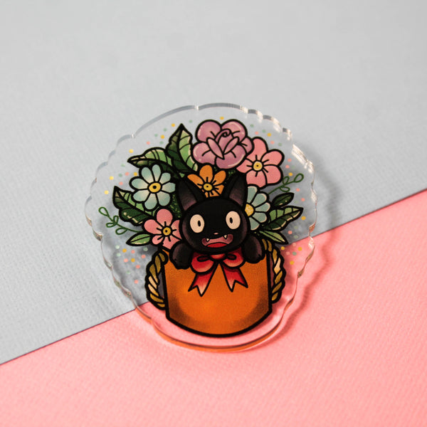 Jiji come out! - Laser Cut Illustrated Acrylic Brooch  studio ghibli