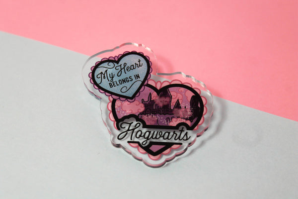 My heart belongs in Hogwarts! - Laser Cut Illustrated Acrylic Brooch