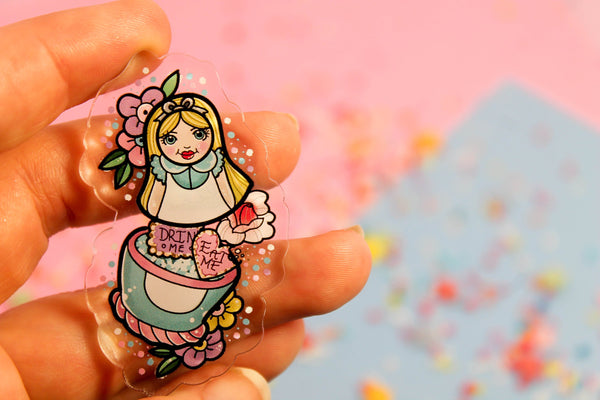 Inside alice! - Laser Cut Illustrated Acrylic Brooch  disney