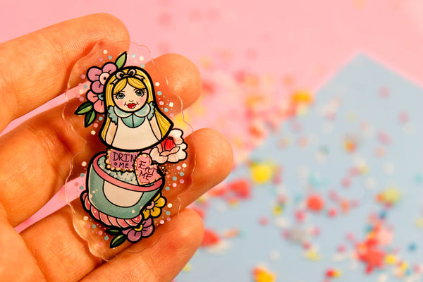 Inside alice! - Laser Cut Illustrated Acrylic Brooch  disney