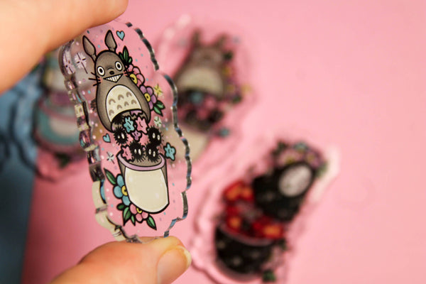 Totoro's soots collection! - Laser Cut Illustrated Acrylic Brooch