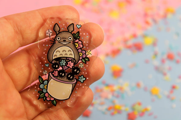 Totoro's soots collection! - Laser Cut Illustrated Acrylic Brooch