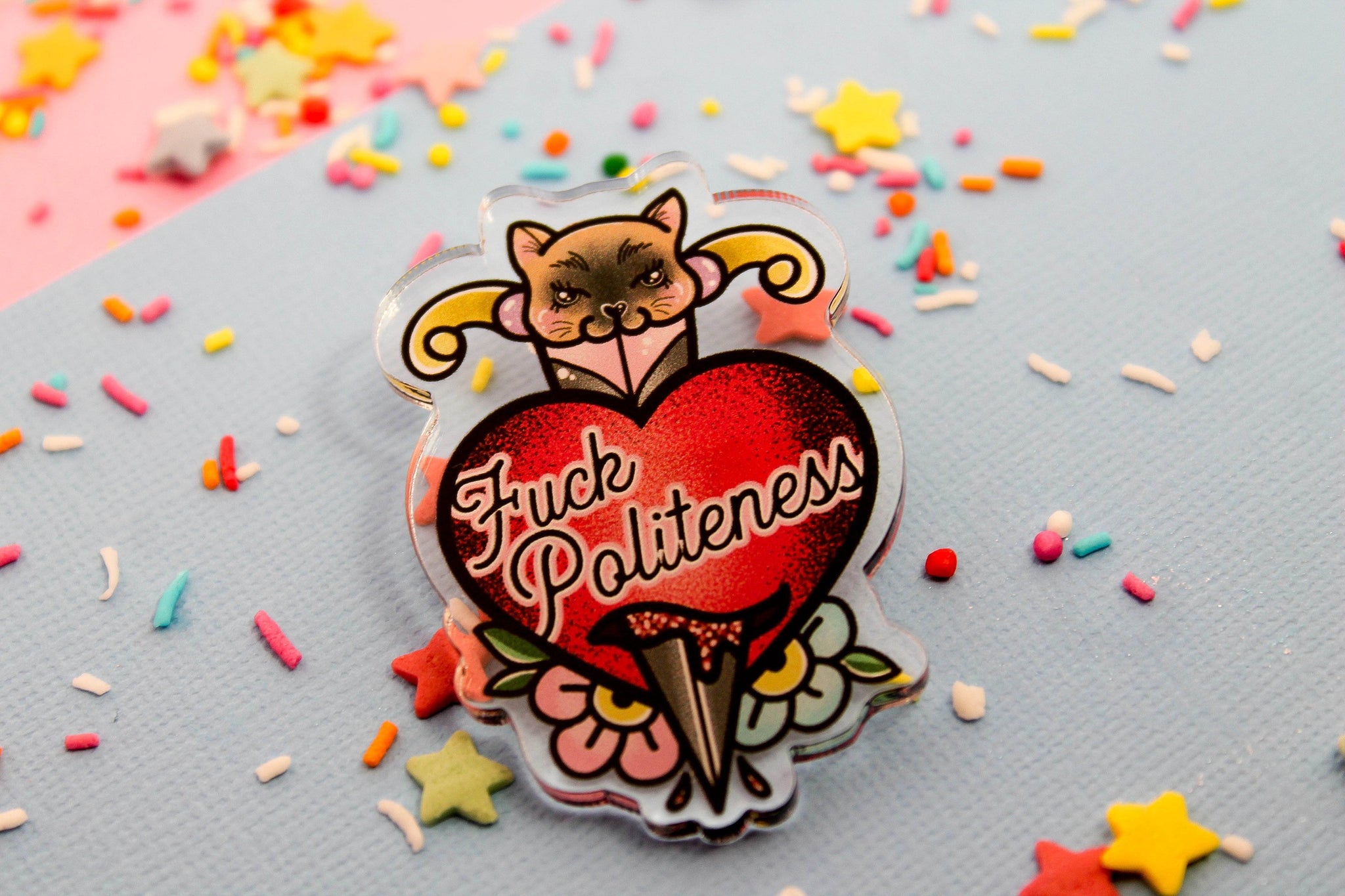 F**k Politeness!- Laser Cut Illustrated Acrylic Brooch - my favorite murder