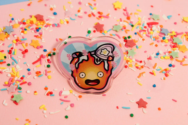Calcifer! - Laser Cut Illustrated Acrylic Brooch - studio ghibli