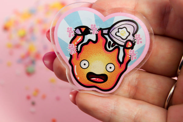 Calcifer! - Laser Cut Illustrated Acrylic Brooch - studio ghibli