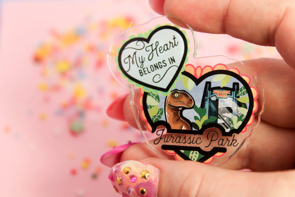 My heart belongs in jurassic park! - Laser Cut Illustrated Acrylic Brooch