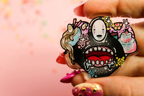 No Face! - Laser Cut Illustrated Acrylic Brooch - studio ghibli