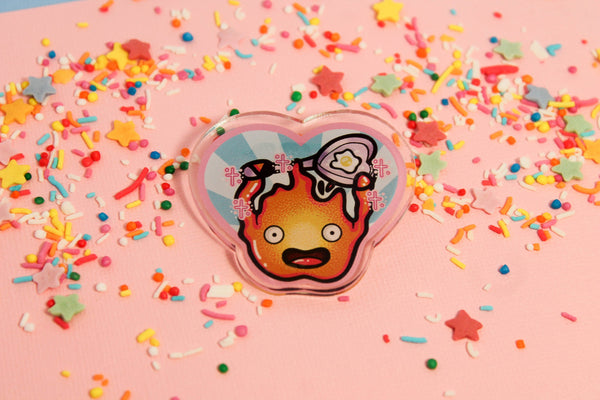 Calcifer! - Laser Cut Illustrated Acrylic Brooch - studio ghibli