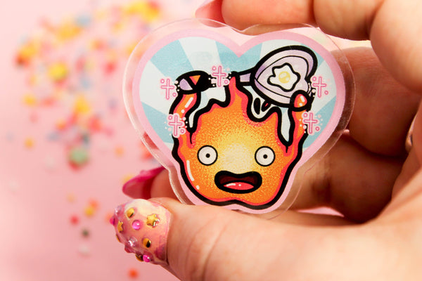 Calcifer! - Laser Cut Illustrated Acrylic Brooch - studio ghibli