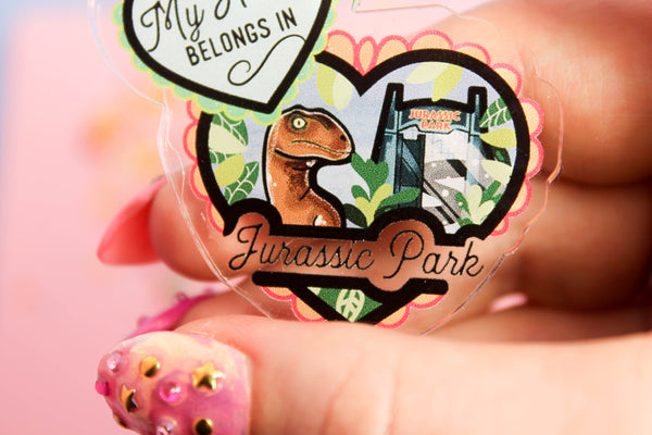 My heart belongs in jurassic park! - Laser Cut Illustrated Acrylic Brooch