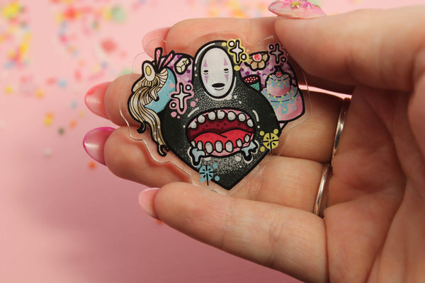 No Face! - Laser Cut Illustrated Acrylic Brooch - studio ghibli