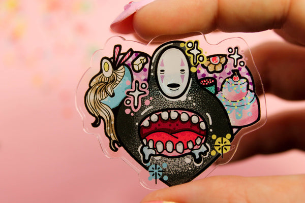 No Face! - Laser Cut Illustrated Acrylic Brooch - studio ghibli