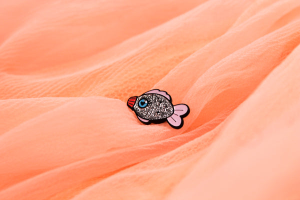 Soy sauce time! , Lapel pin, soft enamel pin, fish glitter pin