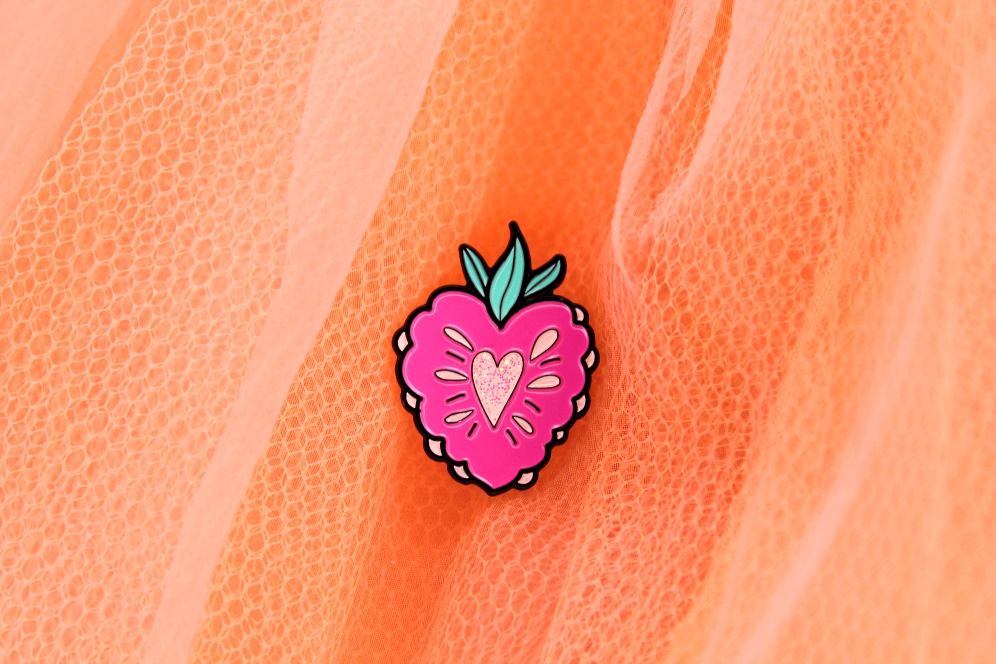 Strawberry Sparkle! , Lapel pin, soft enamel pin, fruit glitter pin