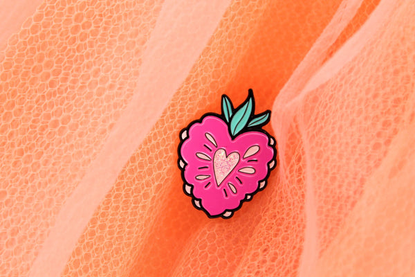 Strawberry Sparkle! , Lapel pin, soft enamel pin, fruit glitter pin