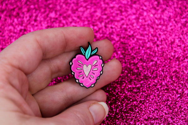 Strawberry Sparkle! , Lapel pin, soft enamel pin, fruit glitter pin