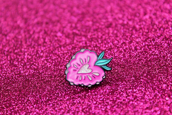 Strawberry Sparkle! , Lapel pin, soft enamel pin, fruit glitter pin