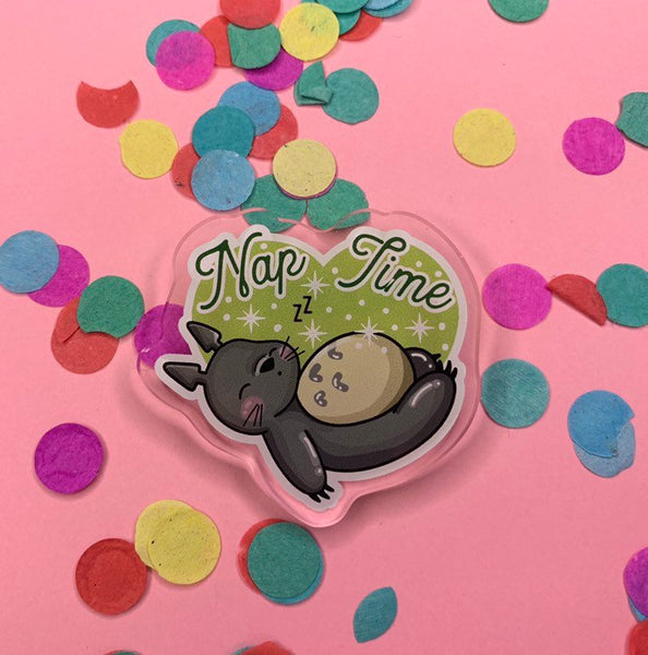 Nap Time!- Laser Cut Illustrated Acrylic Brooch - studio ghibli