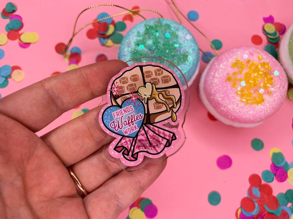 Friends waffles friends!- Laser Cut Illustrated Acrylic Brooch -  parks and recs