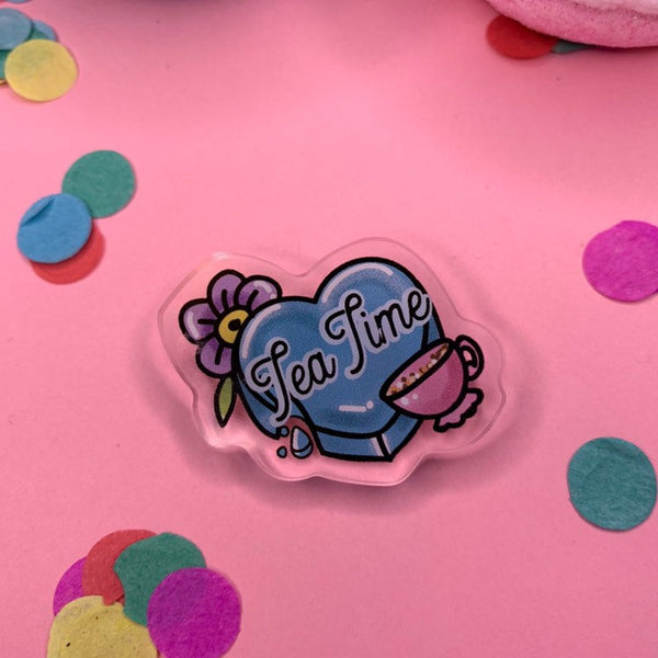 Tea time! - Laser Cut Illustrated Acrylic Brooch