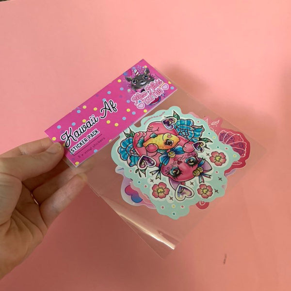 Kawaii AF sticker pack 3 x vinyl stickers