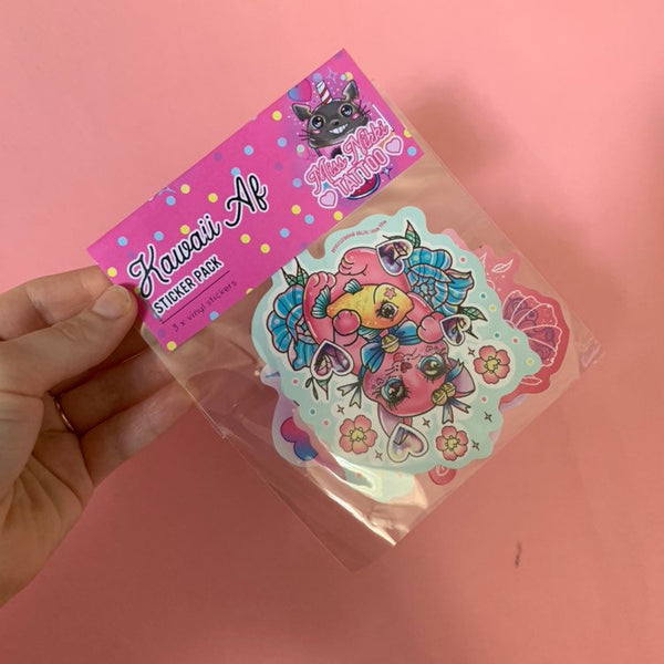 Kawaii AF sticker pack 3 x vinyl stickers