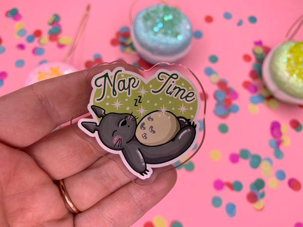 Nap Time!- Laser Cut Illustrated Acrylic Brooch - studio ghibli