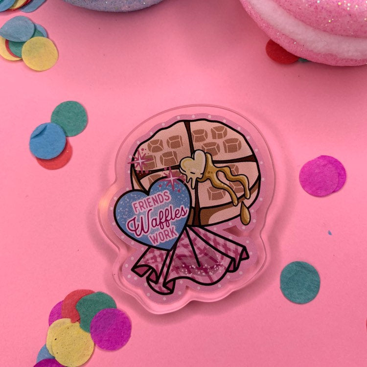 Friends waffles friends!- Laser Cut Illustrated Acrylic Brooch -  parks and recs