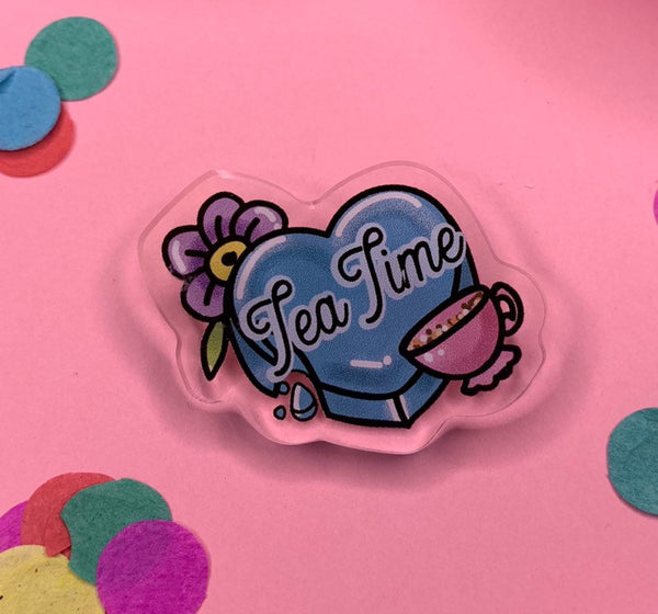Tea time! - Laser Cut Illustrated Acrylic Brooch
